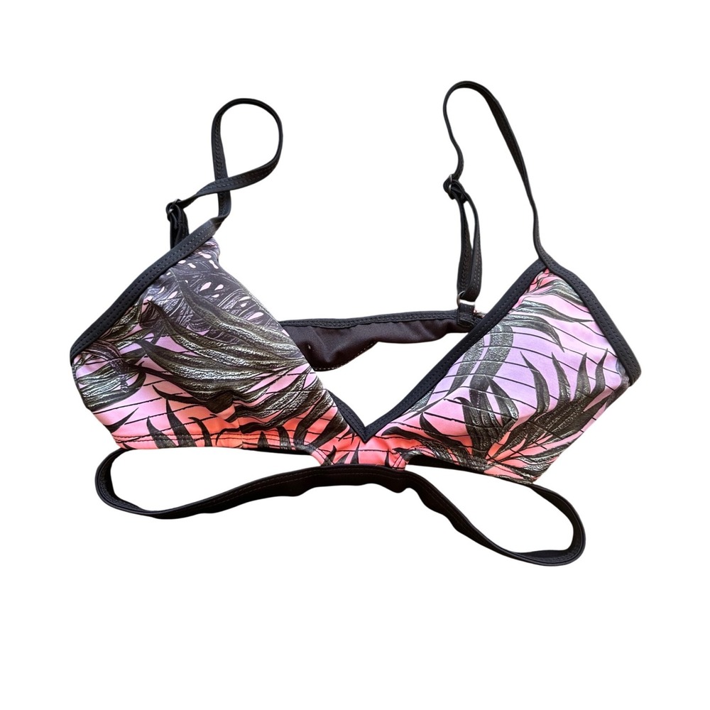 Hurley Womens Pink Tropical Palm Print Triangle Bikini Top HU82226 Size Medium